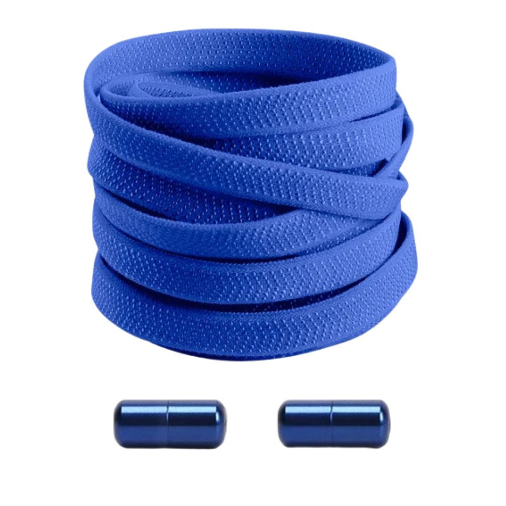 Blauwe elastische veters met draaicapsule voor een stevige pasvorm en comfortabel dragen