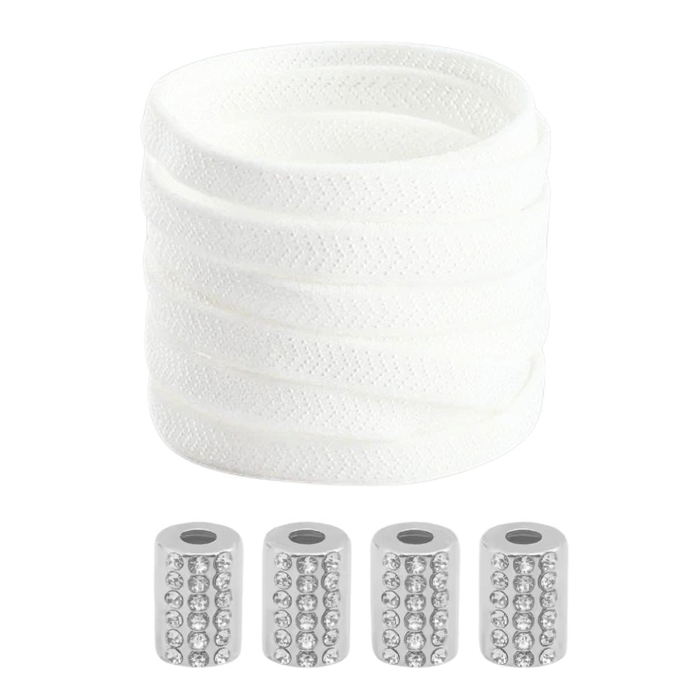 Witte elastische veters met ronde sluiting en subtiele steentjes, stijlvol en comfortabel