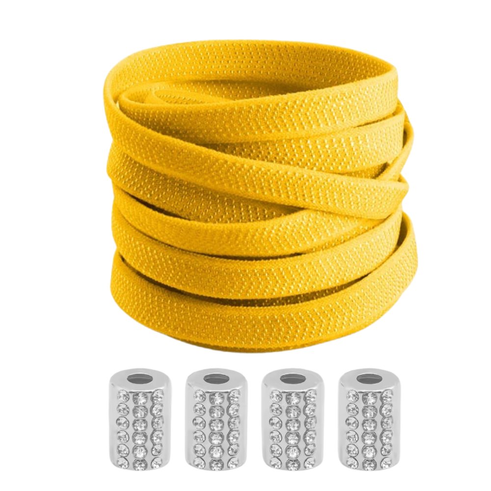 Gele elastische veters met ronde sluiting en accenten, speels en comfortabel