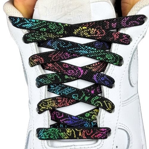 Elastische veters onzichtbaar strikken paisley 9mm onzichtbare clipjes zwart kleurig met stretch uitgerekt uitgelichte afbeelding