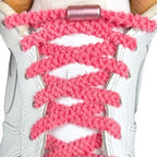 Elastische veters zonder strikken fluffy 7mm capsule sluiting rozenrood met stretch uitgerekt uitgelichte afbeelding