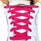 Elastische veters zonder strikken plat 8mm metalen draai capsule rozenrood met stretch uitgerekt uitgelichte afbeelding