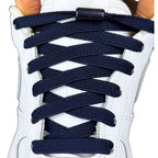 Elastische veters zonder strikken plat 9mm metalen draai capsule marineblauw met stretch uitgerekt uitgelichte afbeelding