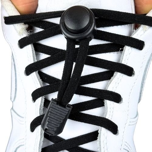 Elastische veters zonder strikken rond 5mm lock sluiting zwart met stretch uitgerekt uitgelichte afbeelding