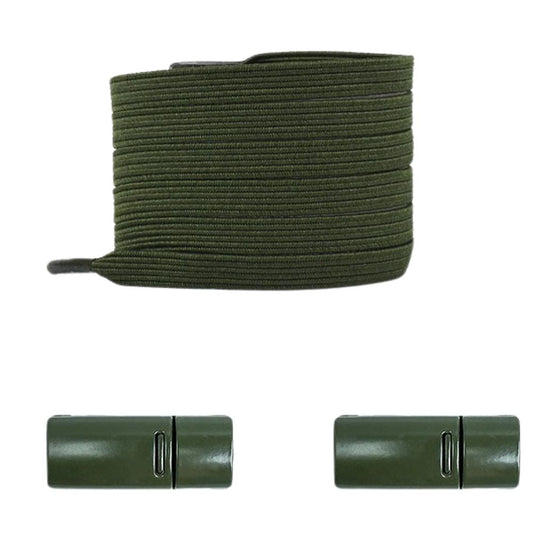 Legergroene platte nette elastische veters met magneetsluiting voor een stoere en verzorgde uitstraling
