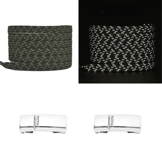 Legergroene reflecterende platte elastische veters met magneetsluiting voor een stoere en veilige look