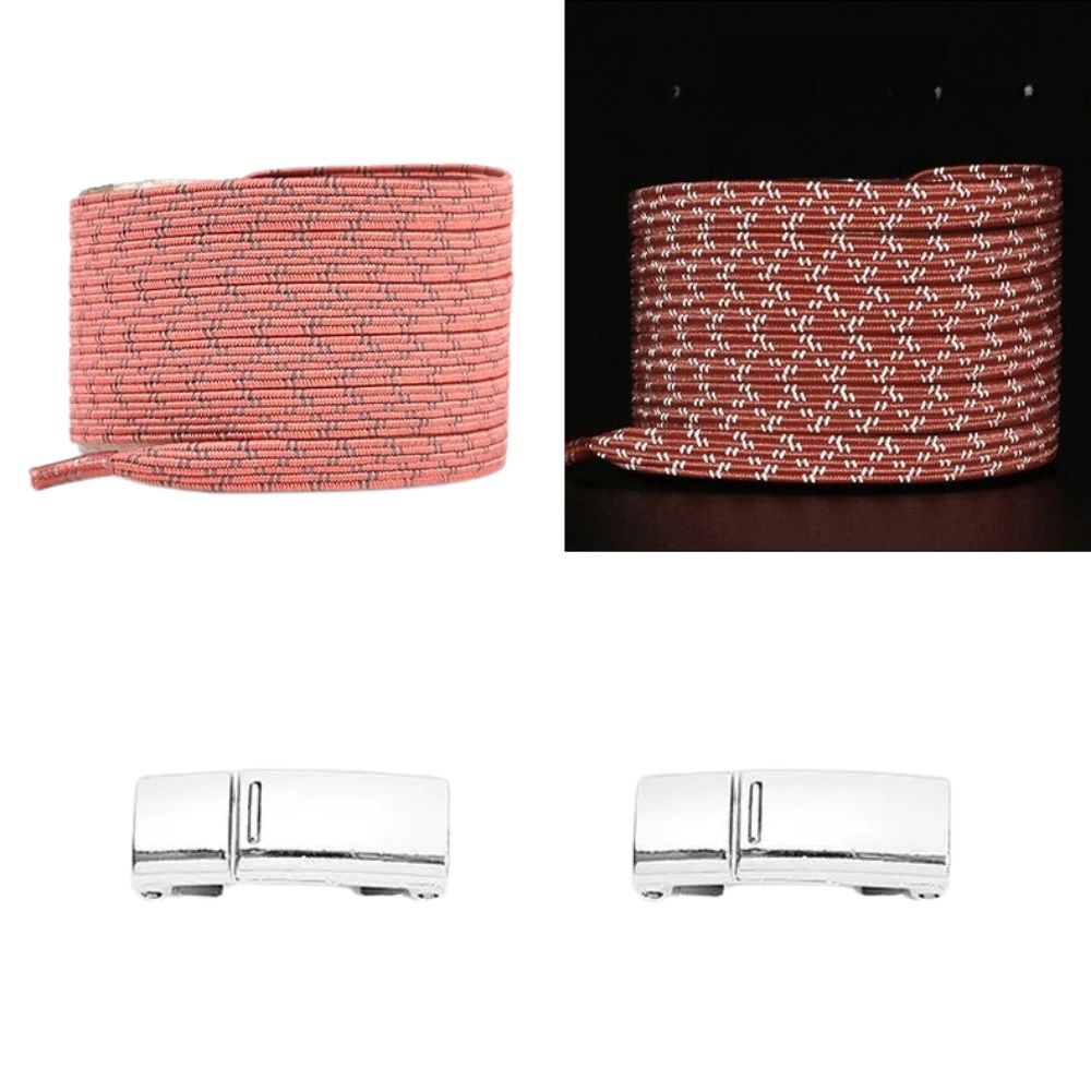 Zalmroze reflecterende platte elastische veters met magneetsluiting voor een subtiele en zichtbare look
