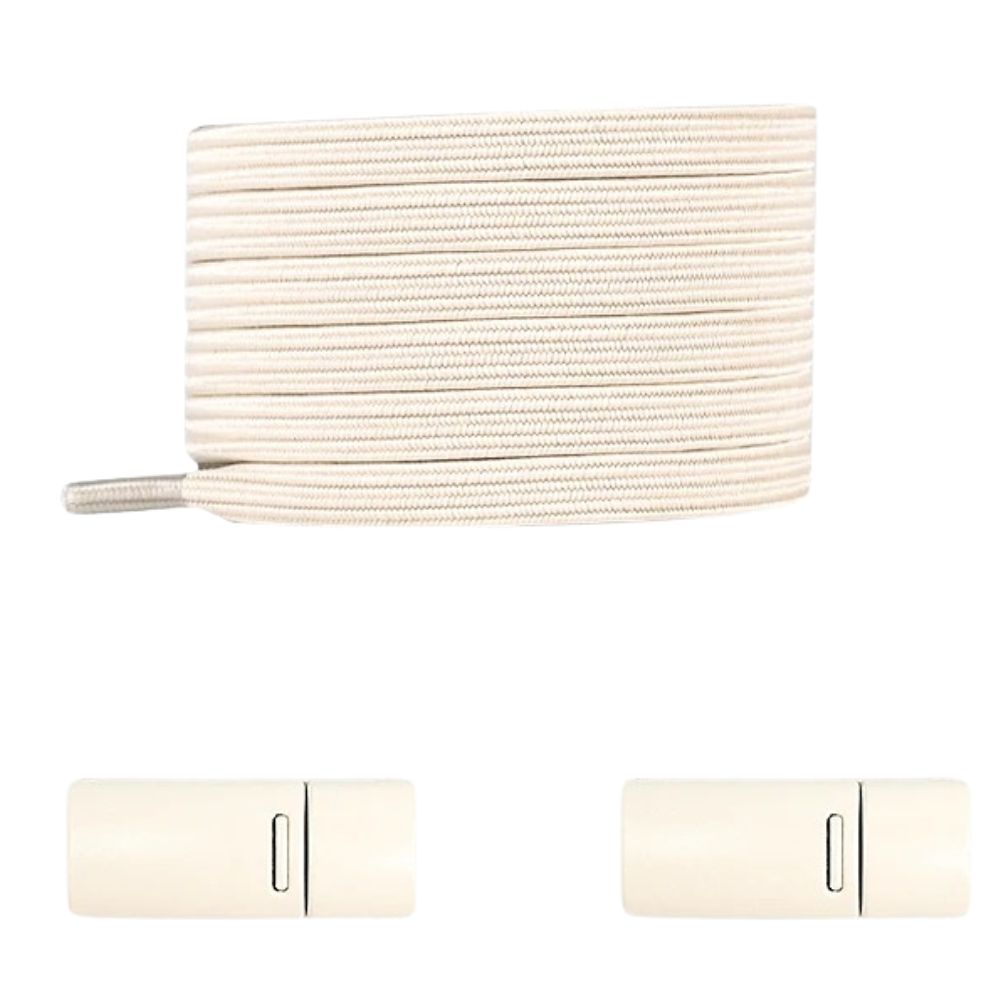 Beige moderne platte elastische veters met magneetsluiting voor een subtiele en stijlvolle stijl