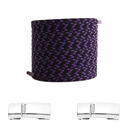 Zwarte pixel platte elastische veters met paarse stippen en magneetsluiting voor een unieke en gemakkelijke stijl