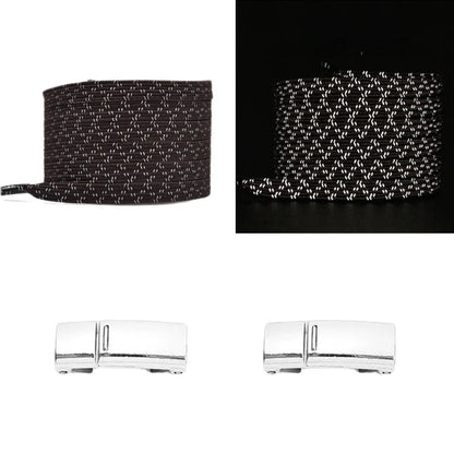 Donkerbruine reflecterende platte elastische veters met magneetsluiting voor een klassieke en veilige stijl zonder strikken