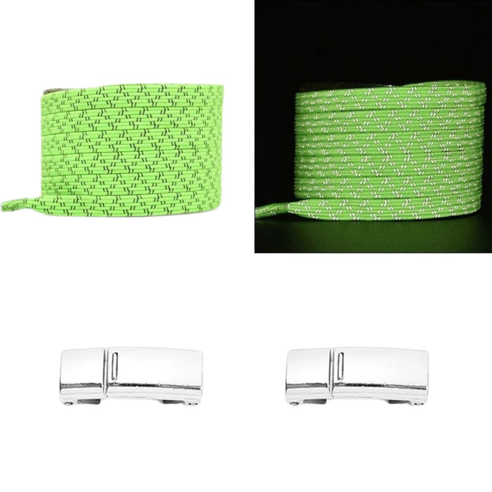 Fluorescerend groene reflecterende platte elastische veters met magneetsluiting voor maximale zichtbaarheid en gemak