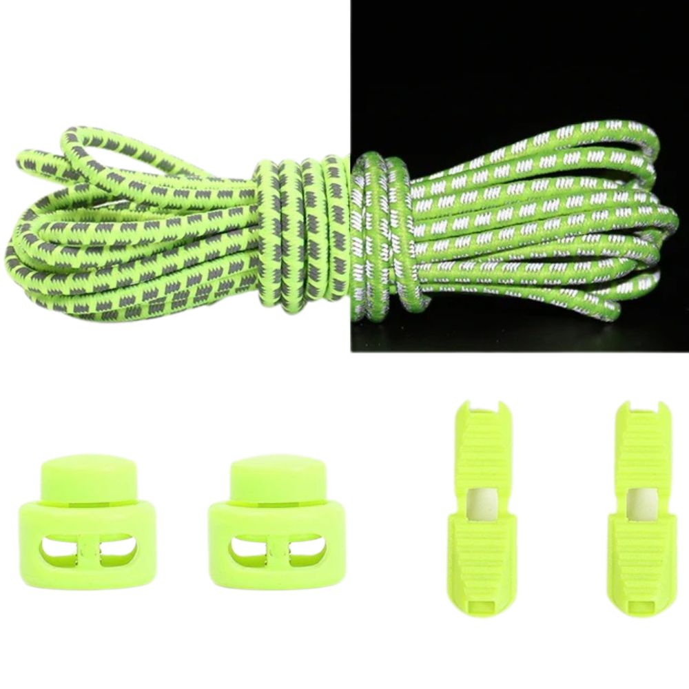 Fluorescerend groene reflecterende ronde elastische veters met verstelbare sluiting voor maximale zichtbaarheid en comfort