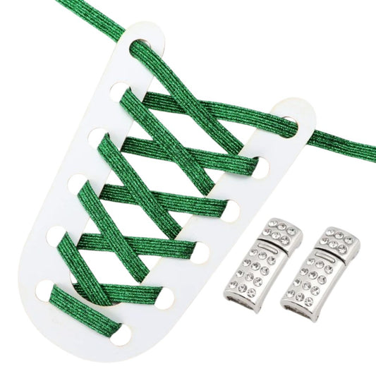 Groene glitter elastische veters met rhinestone magneetsluiting voor comfortabele en trendy schoenen