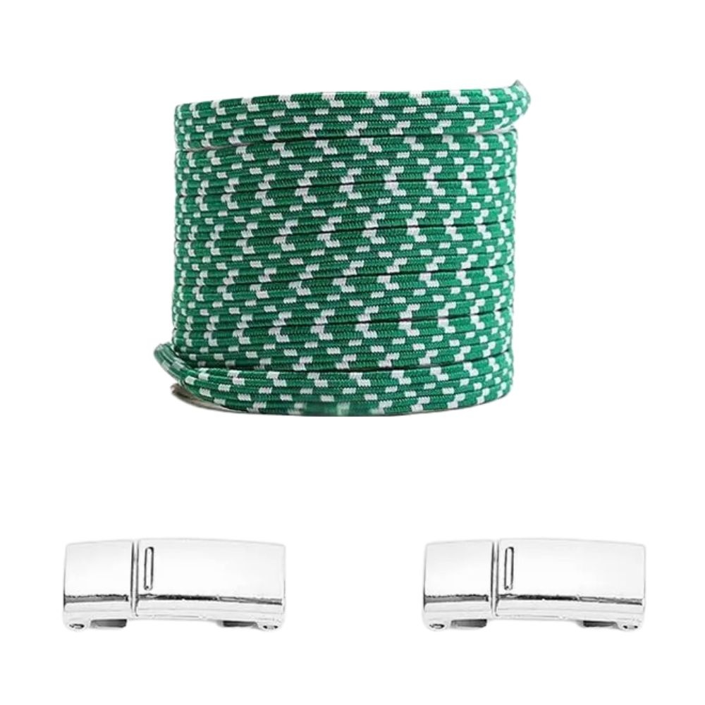 Groene pixel platte elastische veters met witte stippen en magneetsluiting voor een frisse en comfortabele schoenveter