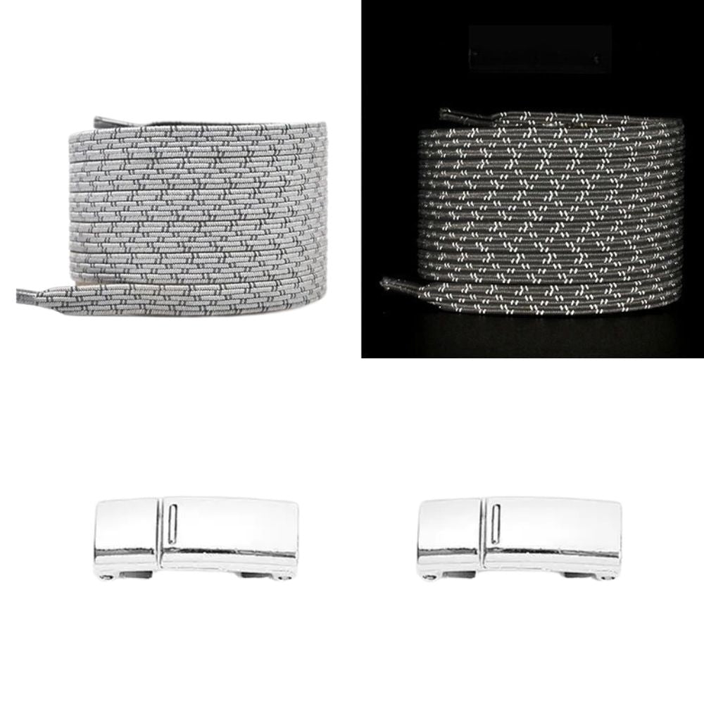 Grijze reflecterende platte elastische veters met magneetsluiting voor extra zichtbaarheid en comfort