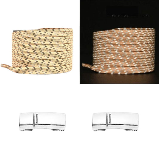 Khaki reflecterende platte elastische veters met magneetsluiting voor een subtiele en veilige stijl zonder strikken