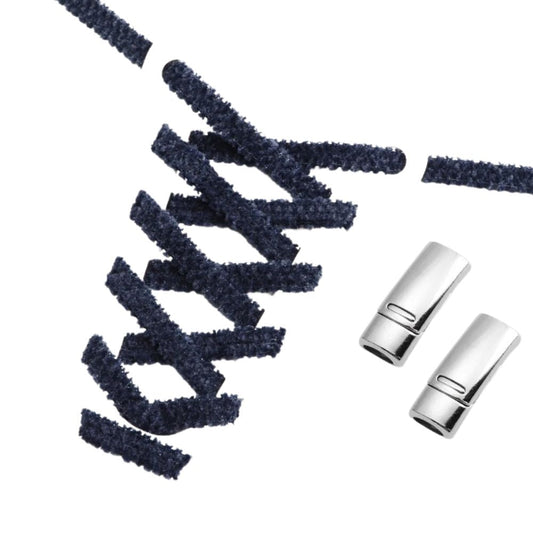 Fluffy elastische veters marineblauw met magnetische sluiting voor sneakers en hardloopschoenen