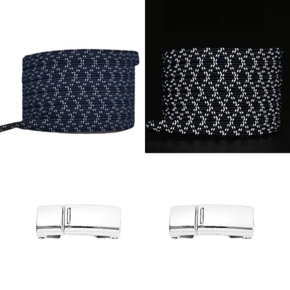 Marineblauwe reflecterende platte elastische veters met magneetsluiting voor stijlvolle en zichtbare schoenen zonder strikken