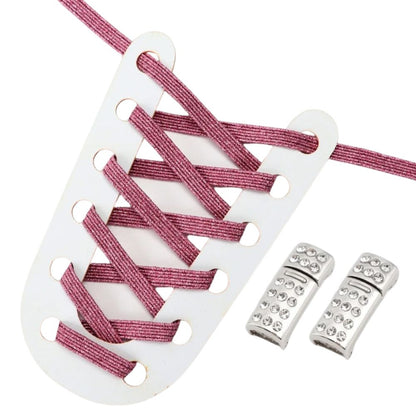 Roze glitter elastische veters met rhinestone magneetsluiting voor een modieuze look zonder strikken