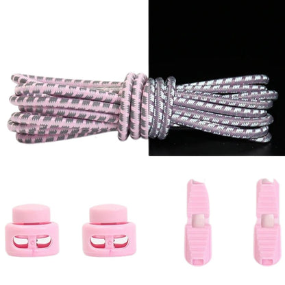 Roze reflecterende ronde elastische veters met verstelbare sluiting voor een trendy en veilige look zonder veterstrikken