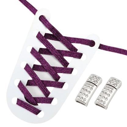 Paarse glitter elastische veters met rhinestone magneetsluiting voor stijlvolle en eenvoudige schoenen