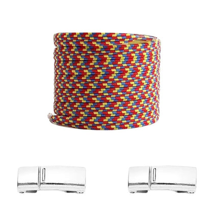 Rode pixel platte elastische veters met geel en blauw en magneetsluiting voor een levendige en comfortabele stijl