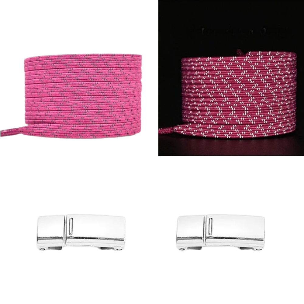 Rozerode reflecterende platte elastische veters met magneetsluiting voor een modieuze en zichtbare look