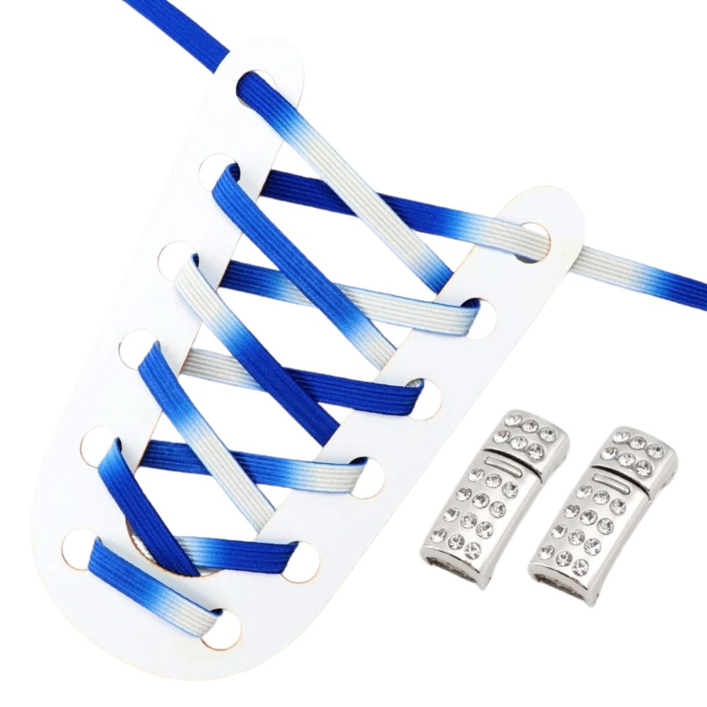 Blauwe kleurovergang elastische veters met rhinestone magneetsluiting voor stijlvolle en makkelijke schoenen