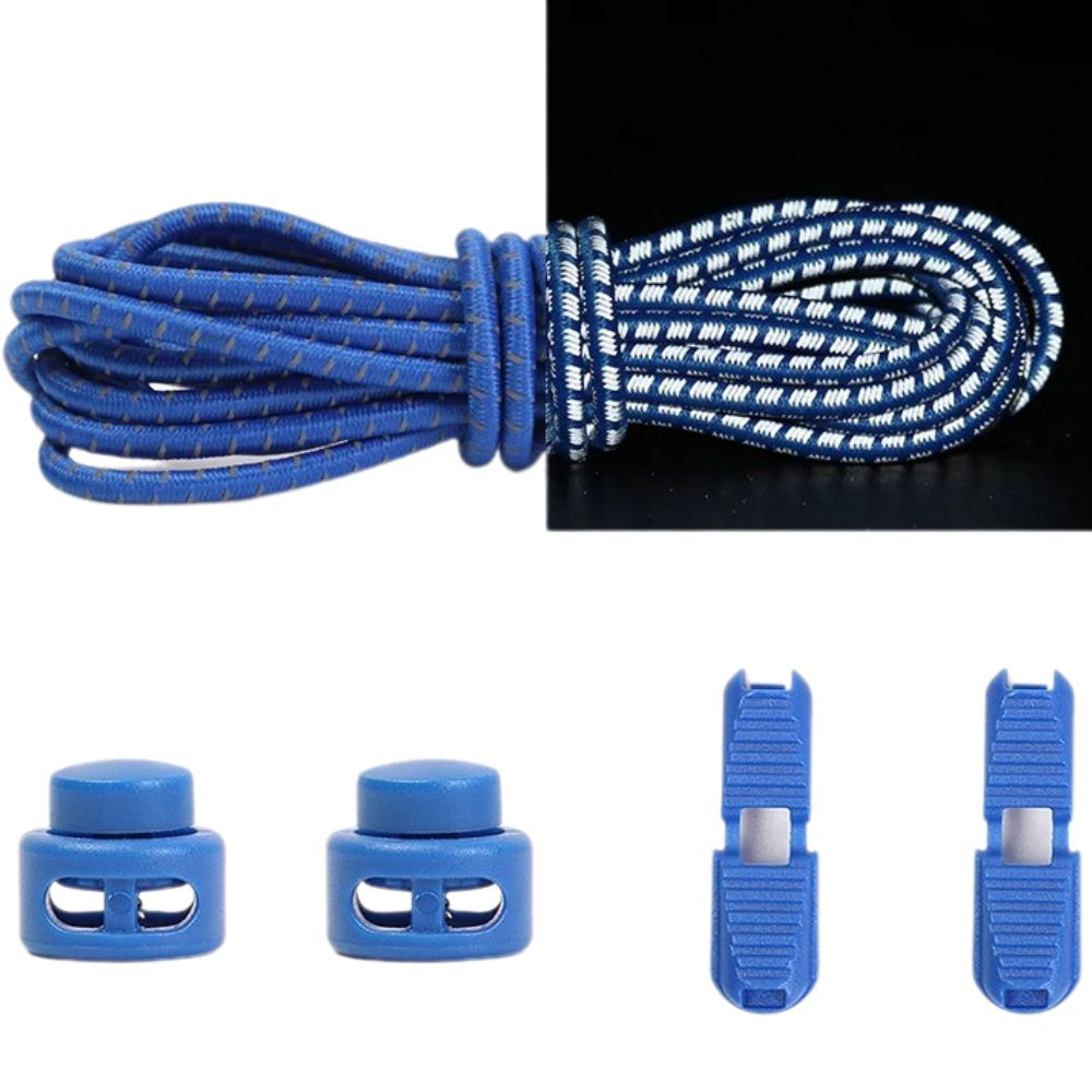 Blauwe reflecterende ronde elastische veters met verstelbare sluiting voor een trendy en veilige stijl zonder strikken