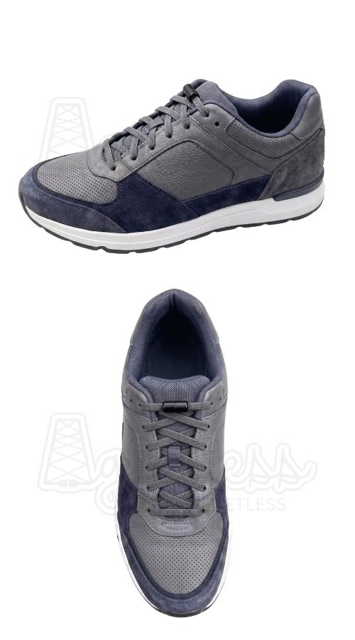 Grijze casual sneakers met antraciet elastische veters, plat 6mm met capsule sluiting