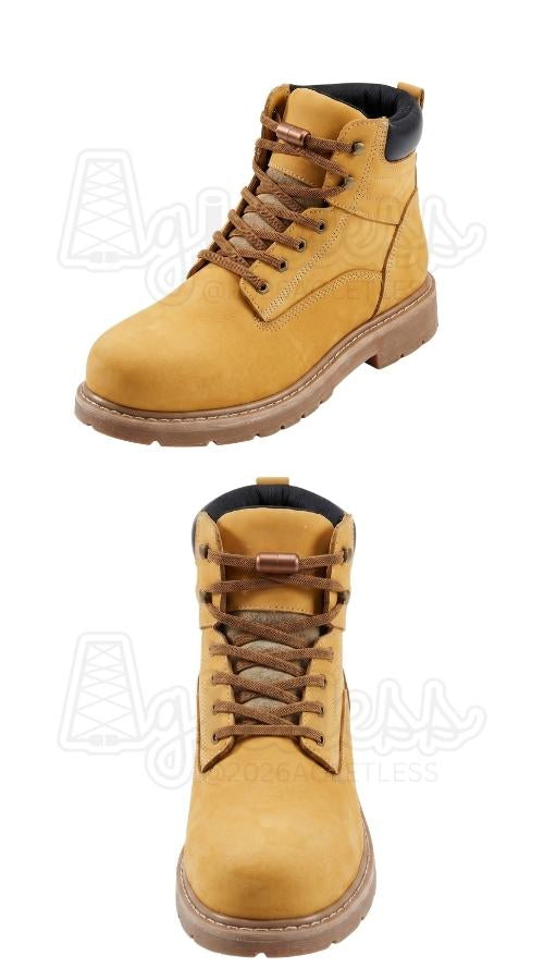 Camel boots met cognac elastische veters, plat 6mm met capsule sluiting