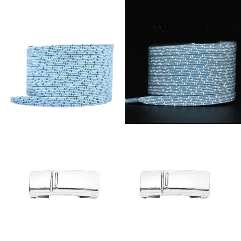 Hemelsblauwe reflecterende platte elastische veters met magneetsluiting voor frisse en veilige schoenen