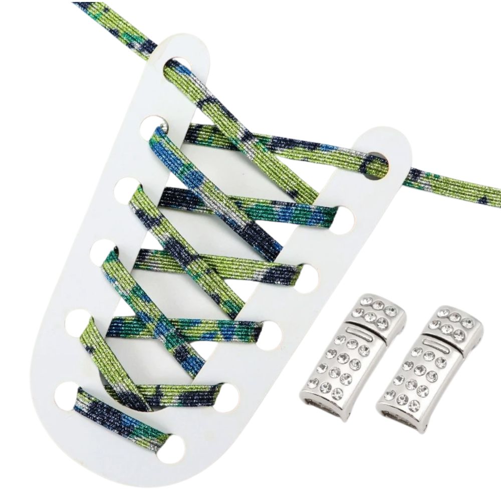 Glitter elastische veters met inktspatpatroon en rhinestone magneetsluiting voor een unieke look zonder strikken