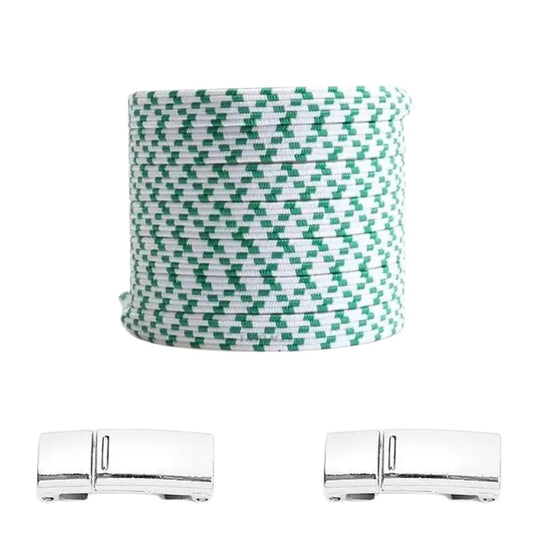 Witte pixel platte elastische veters met groene stippen en magneetsluiting voor een frisse en trendy look zonder veterstrikken