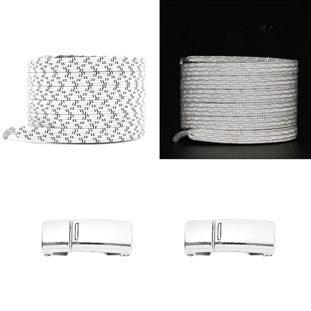 Witte reflecterende platte elastische veters met magneetsluiting voor stijlvolle schoenen met extra zichtbaarheid