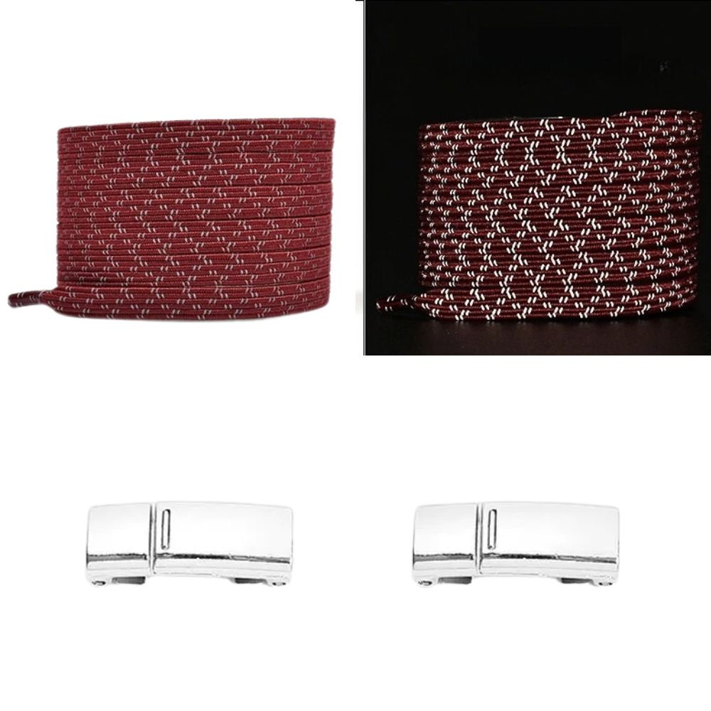 Wijnrode reflecterende platte elastische veters met magneetsluiting voor een elegante en veilige stijl zonder strikken