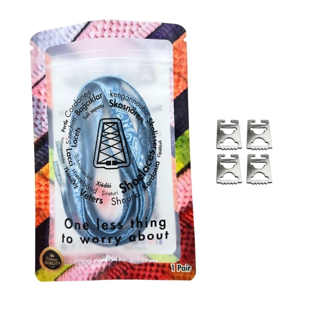 Elastische veters onzichtbaar strikken paisley 9mm onzichtbare clipjes oceaanblauw wit in luxe verpakking