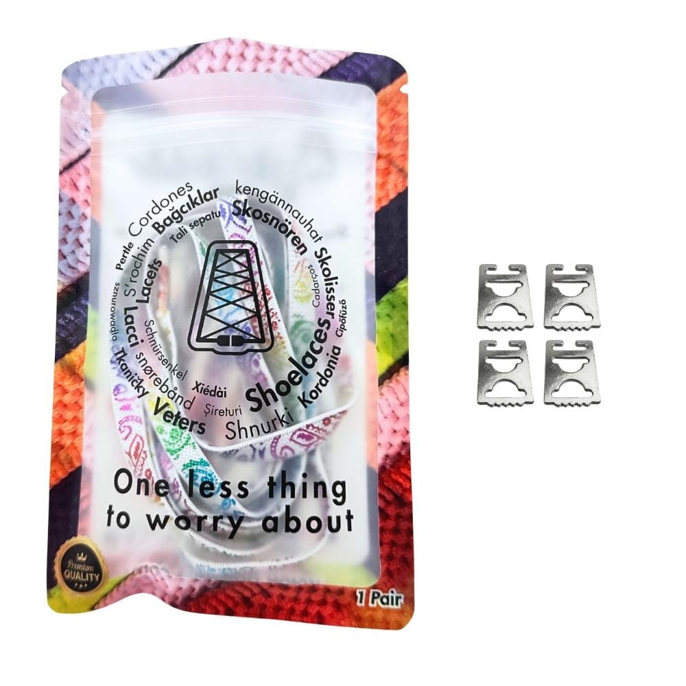 Elastische veters onzichtbaar strikken paisley 9mm onzichtbare clipjes wit kleurig in luxe verpakking