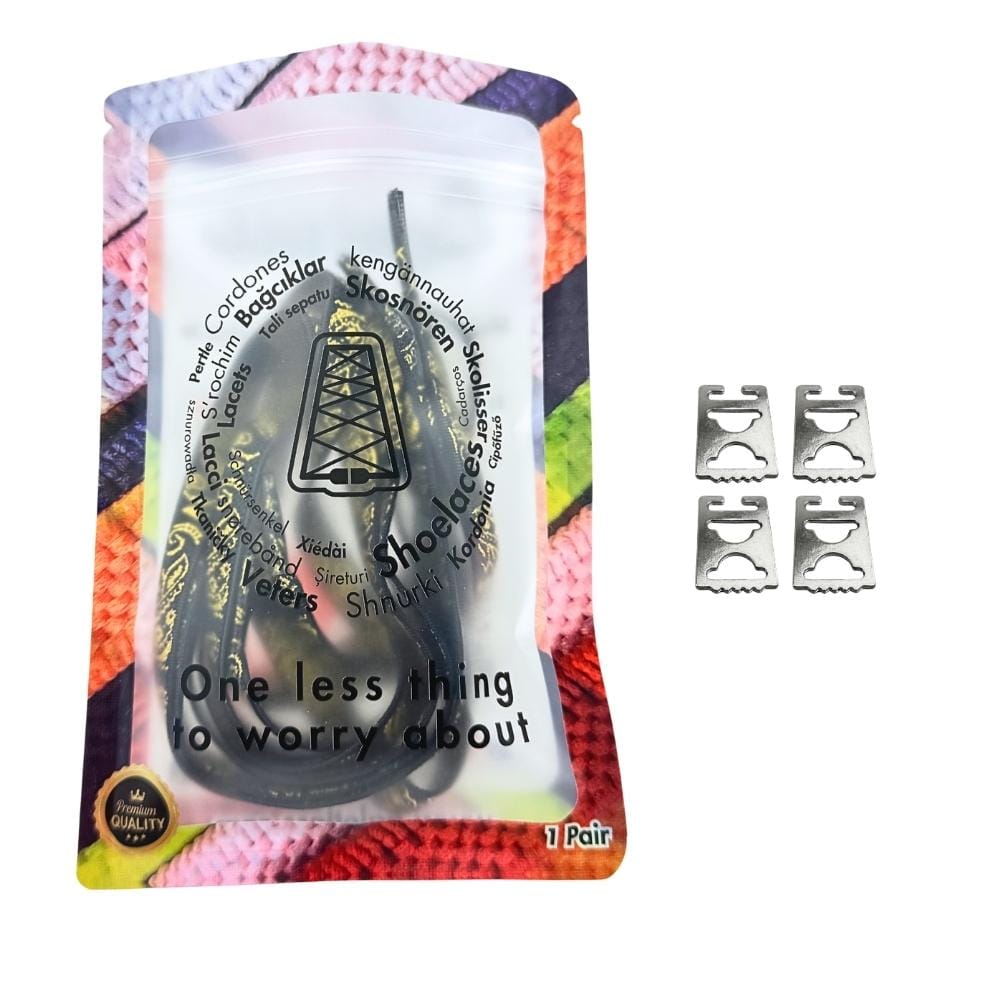 Elastische veters onzichtbaar strikken paisley 9mm onzichtbare clipjes zwart goud in luxe verpakking