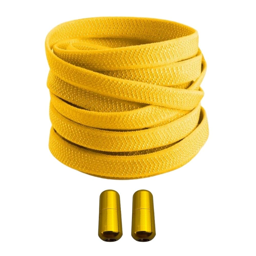 Productafbeelding van platte elastische veters van 8 mm met capsule sluiting in de kleur geel