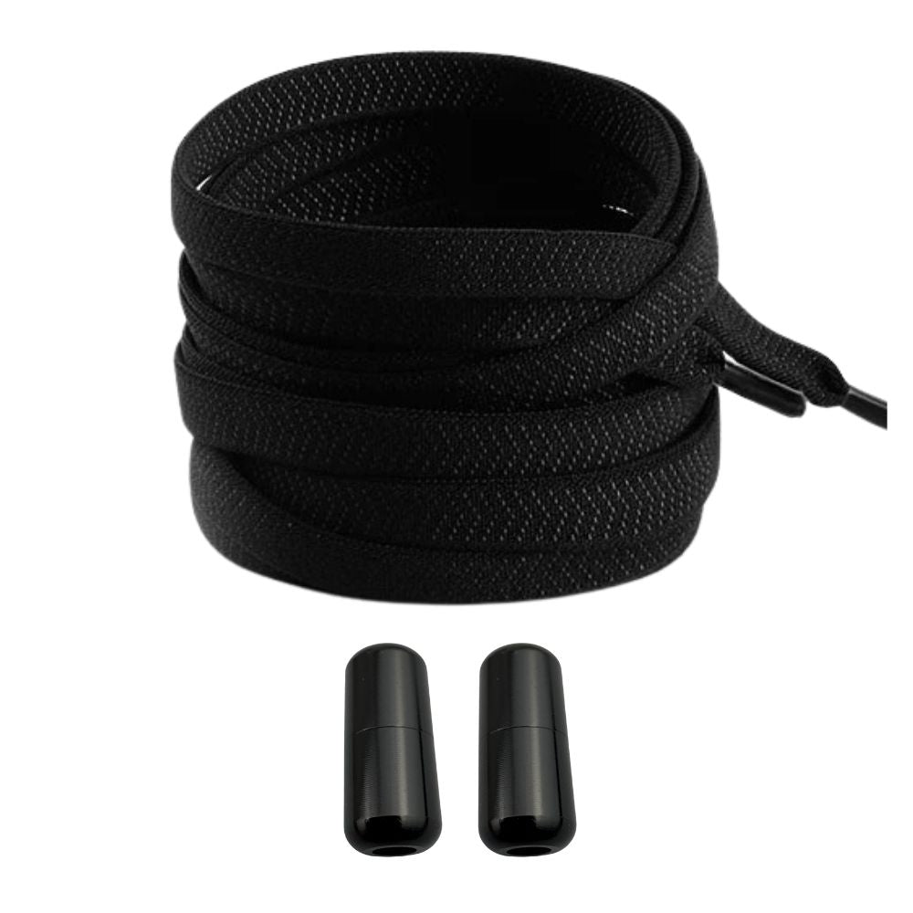 Productafbeelding van platte elastische veters van 8 mm met capsule sluiting in de kleur zwart