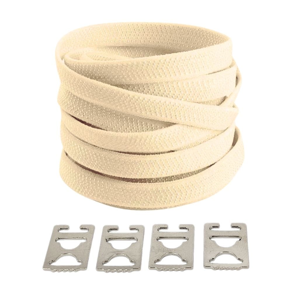 Productafbeelding van platte elastische veters van 8 mm met clipjes in de kleur beige