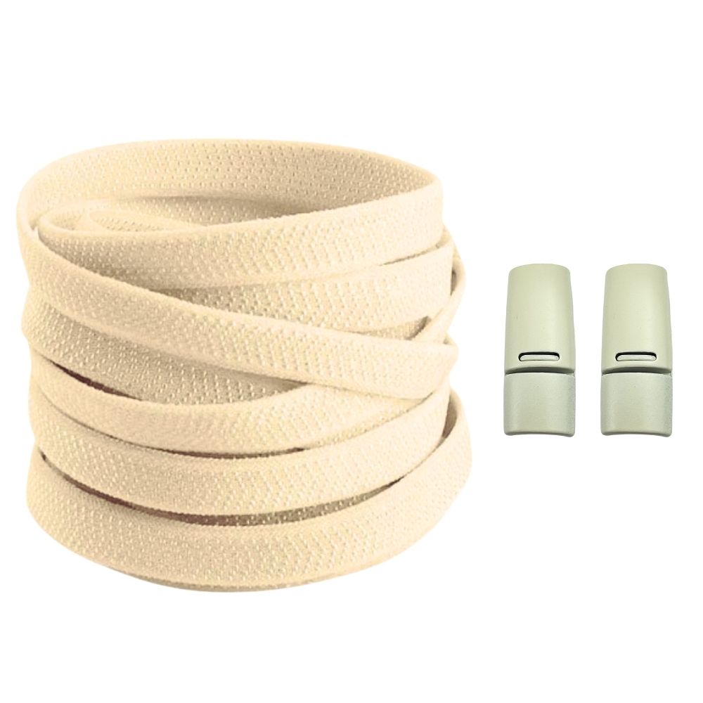 Productafbeelding van platte elastische veters van 8 mm met magneetsluiting in de kleur beige