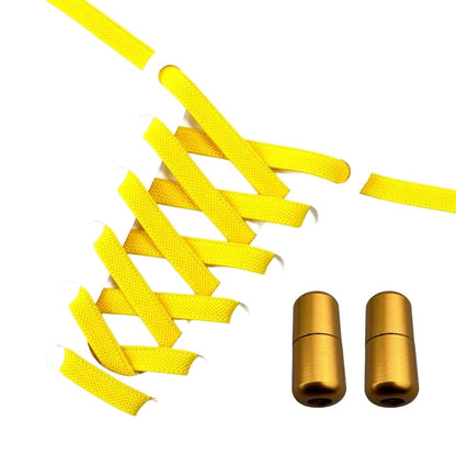 Productafbeelding van platte elastische veters van 9 mm met capsule sluiting in de kleur geel