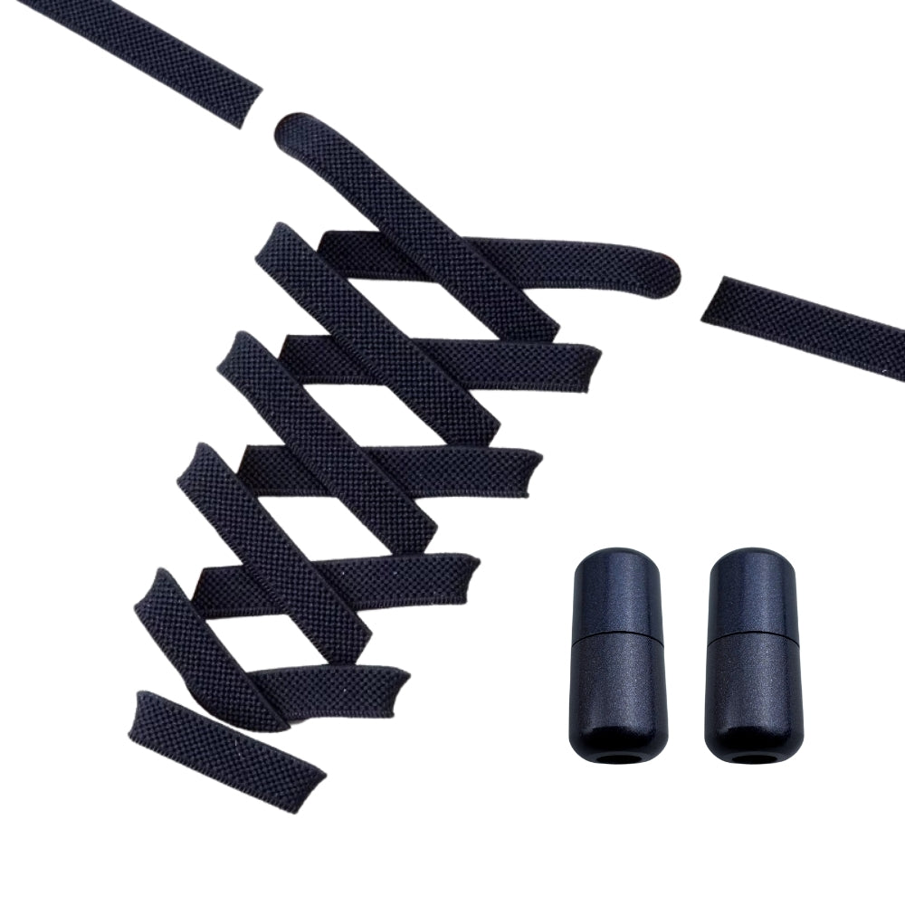 Productafbeelding van platte elastische veters van 9 mm met capsule sluiting in de kleur marineblauw