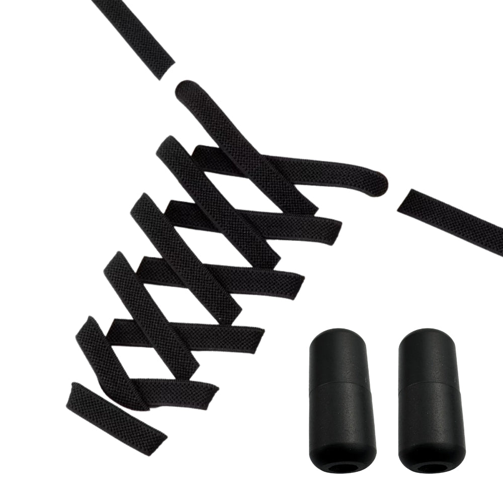 Productafbeelding van platte elastische veters van 9 mm met capsule sluiting in de kleur zwart