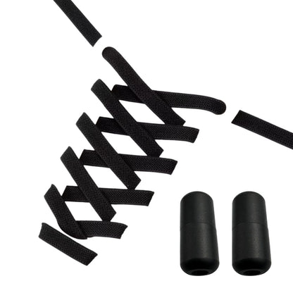 Productafbeelding van platte elastische veters van 9 mm met capsule sluiting in de kleur zwart