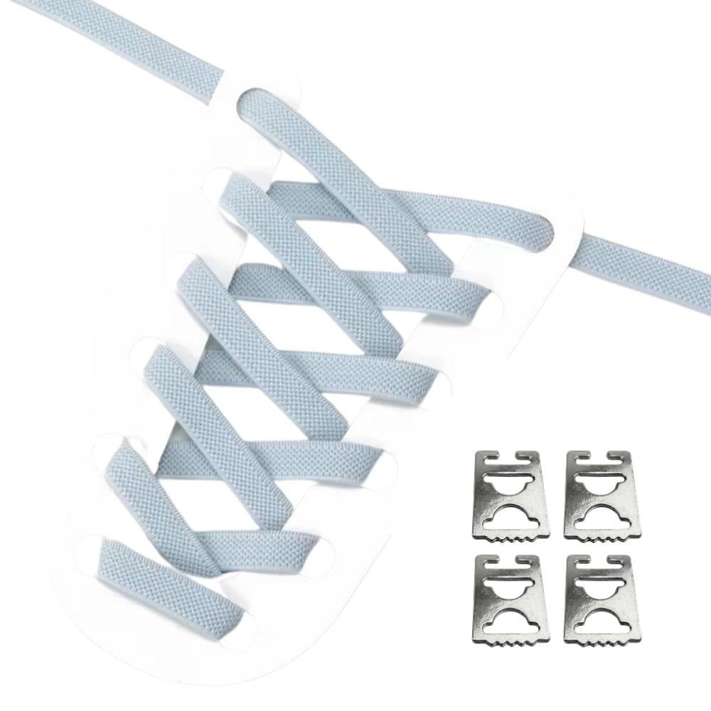 Productafbeelding van platte elastische veters van 9 mm met clipjes in de kleur lichtblauw