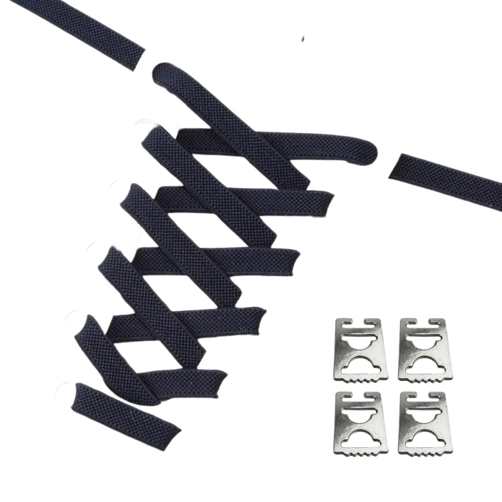 Productafbeelding van platte elastische veters van 9 mm met clipjes in de kleur marineblauw