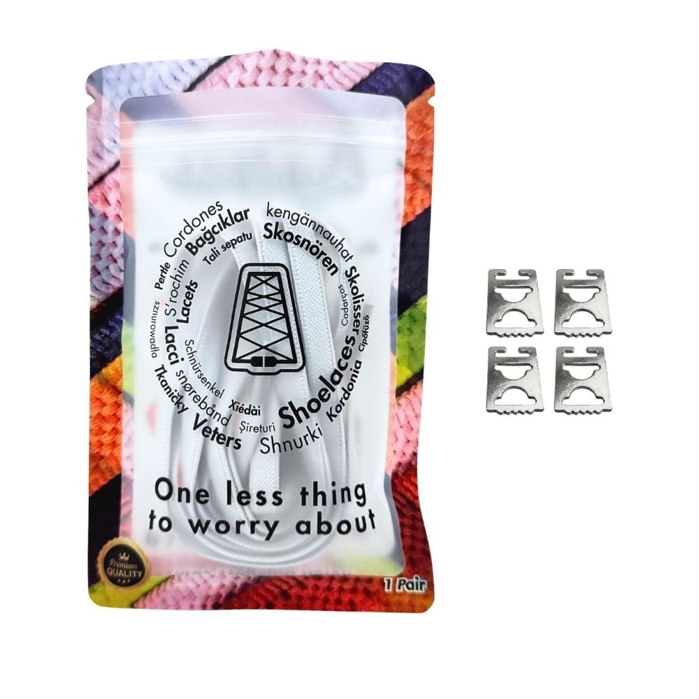 Elastische veters onzichtbaar strikken plat 9mm onzichtbare clipjes wit in luxe verpakking